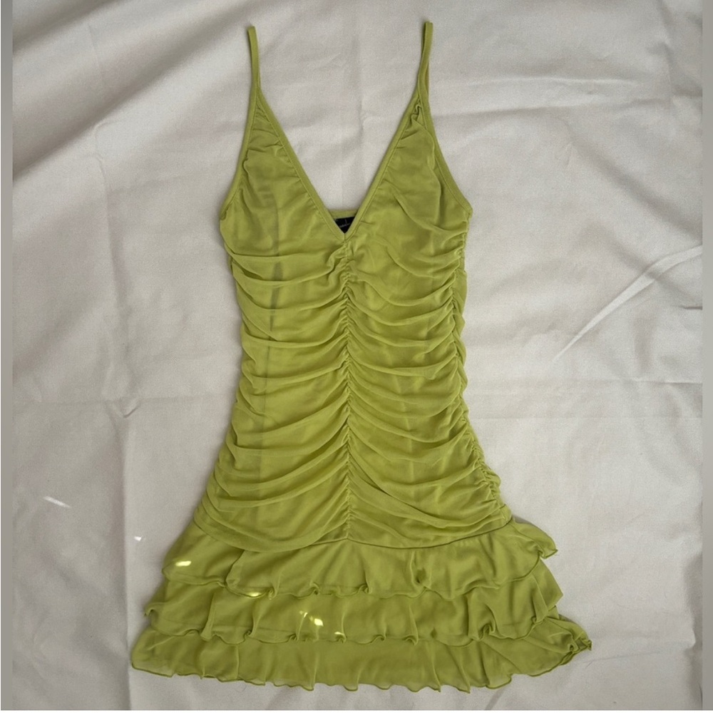 Vintage rouched ruffled drop waist dress